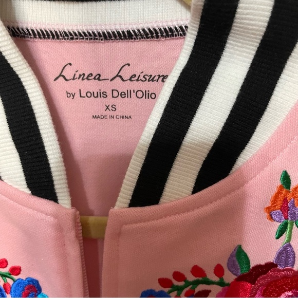 linea by louis dell'olio Embroidered Pink Zip Up Hoodie Sweater - Picture 7 of 8